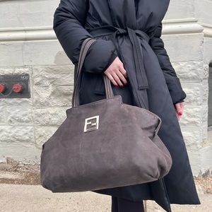 Fendi Metallic Nubuck Leather Chain Tote